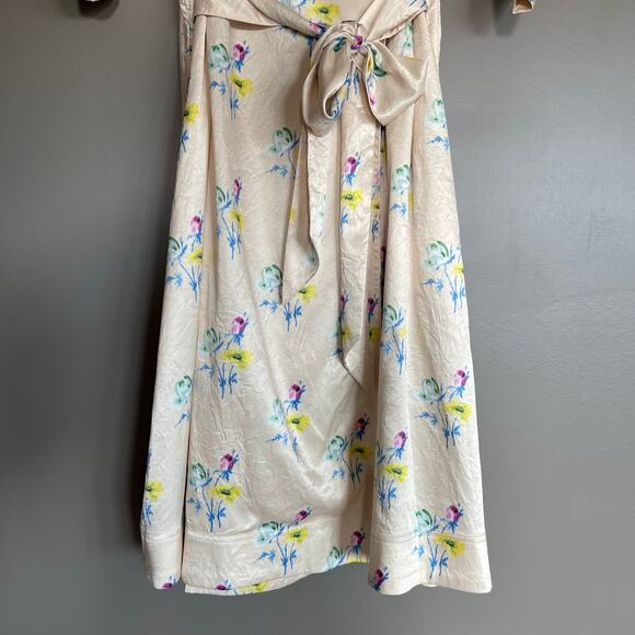 GANNI Floral Crinkle Wrap Dress In Yellow Size Medium Pink Blue Chic Sexy Wrap - Picture 7 of 16